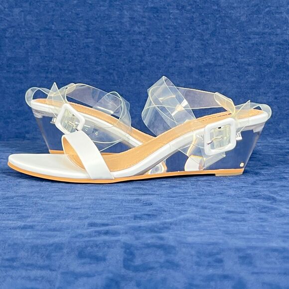 Matiko Heely Clear Vinyl Wedge Sandals White Lucite Heel Women’s 6.5 / EU 37 NIB - Picture 5 of 7